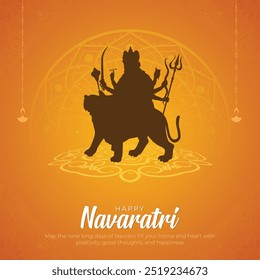 Happy Navaratri Greeting card and Post. Hindu Festival Shubh Navratri Background with Text and Godess Durga Mata Vector Illustration