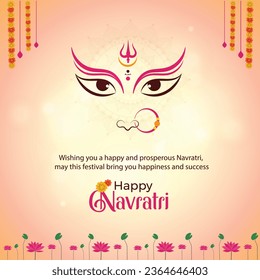 Happy Navaratri Maa Durga Illustration with Lotus Flowers Social Media Post Template. Indian Festival Background