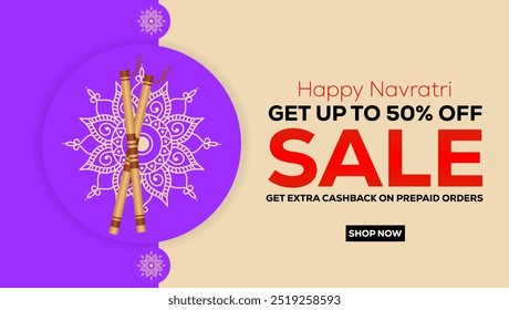 Feliz Navratri Hasta un 50% de descuento en reembolsos adicionales en pedidos prepagados el fondo púrpura y el mandala la colocación de Verticales de palos de incienso 