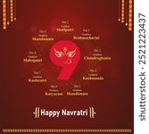 Happy Navratri 9 Days, Nine Goddess. Maa Durga, Dussehra, Vijayadashami Greetings vector Design Template