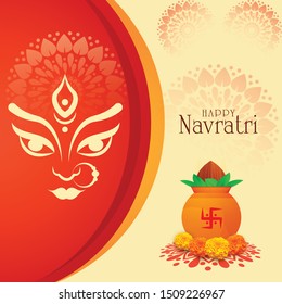 Happy Navratri  Beautiful  Maa Durga face with creative celebration card background