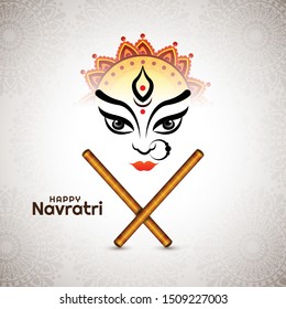 Happy Navratri  Beautiful  Maa Durga face with creative celebration card background