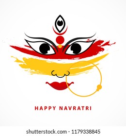 Happy Navratri Card Background With Beautiful Maa Durga Face..