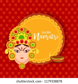 Happy Navratri Card Background With Beautiful Maa Durga Face..