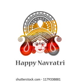 Happy Navratri Card Background With Beautiful Maa Durga Face..