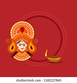 Happy Navratri Card Background With Beautiful Maa Durga Face.