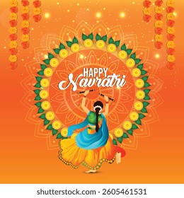Happy navratri celebration background with vector illustration