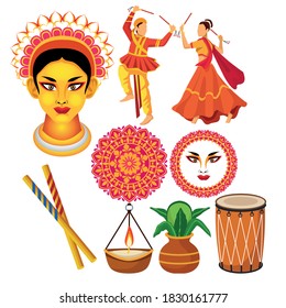 happy navratri celebration with bundle icons vector illustration design