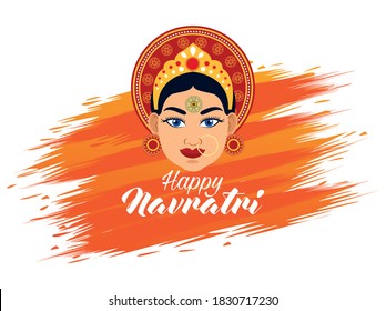 happy navratri celebration card with beautiful goddess and lettering vector illustration design
