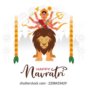 Happy navratri celebration colorful background with goddess durga vector illustration