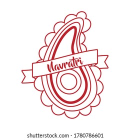 happy navratri celebration with lace decorative and ribbon line style vector illustration design