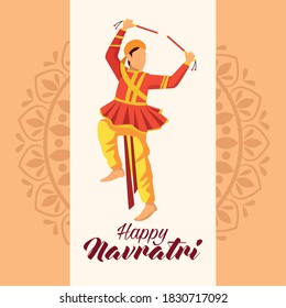 happy navratri celebration with man dancer vector illustration design