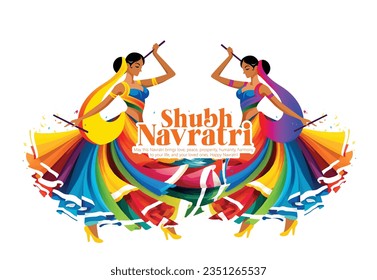 Happy Navratri, Couple Playing Garba and Dandiya in Navratri Celebration and Disco Night
