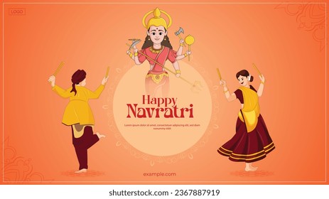 Happy Navratri, Couple Playing Garba and Dandiya in Navratri Celebration and Disco Night