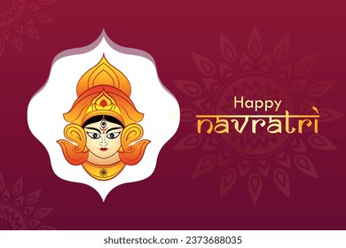 Happy Navratri creative banner design with goddess Durga face premium vector illustration