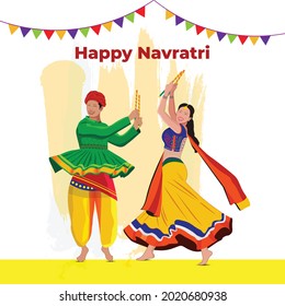 Happy Navratri, Dandiya Night, Couple Playing Garba At Navratri Event 