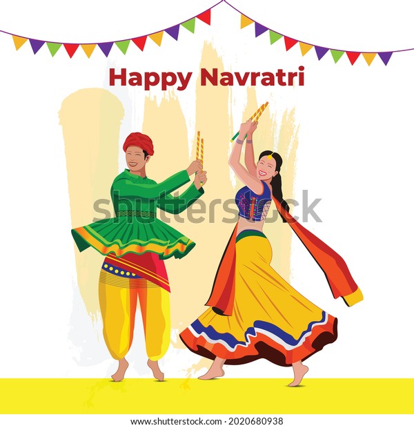 Happy Navratri Dandiya Night Couple Playing Stock Vector (Royalty Free ...