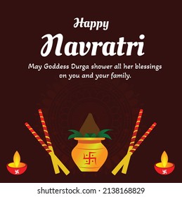 Happy Navratri And Durga Pooja Indian  Festival Celebration Vector Illustration
