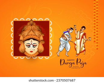 Happy Navratri and Durga puja cultural indian festival card design vector