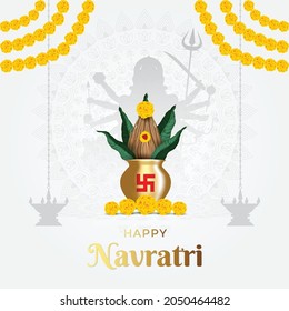Happy Navratri, Durga Puja Festival With Goddess Durga And Kalash 