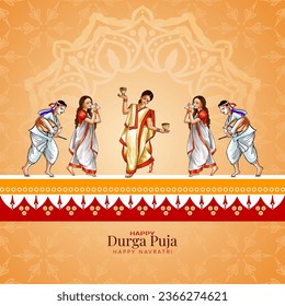Happy Navratri and Durga puja festival celebration card vector