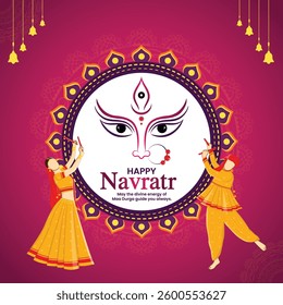 Happy Navratri Dussehra festival of india with garba dance of vector illustration.