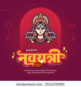 Happy Navratri Festival Background Design with Writing Navratri in Hindi Language Text Typography