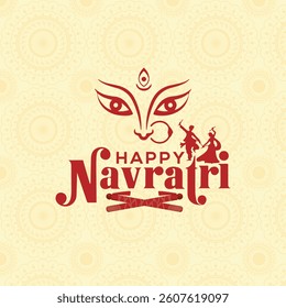 Happy Navratri Festival Celebration with Goddess Durga Eyes and Garba Dancers