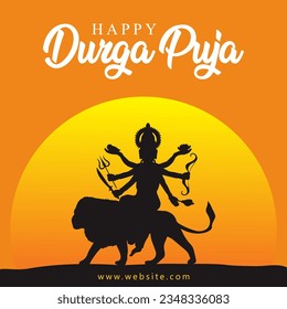 Happy Navratri festival celebration poster or banner design, Goddess Durga Maa silhouette illustration vector.