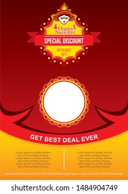 Happy Navratri festival Design With Beautiful Maa Durga face vector, use advertisement festival wishing with your brand name concept