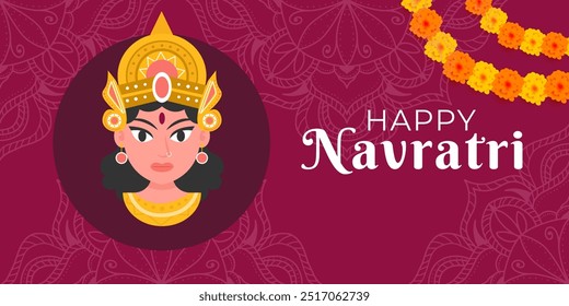 happy navratri festival horizontal banner illustration
