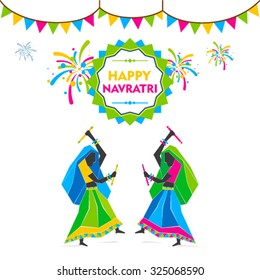 happy navratri festival , lady dancing garba design concept vector