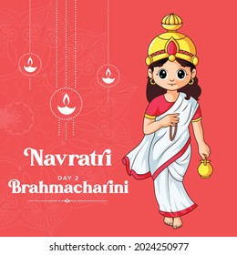 Happy Navratri festival wishes with goddess Brahmacharini illustration banner design.