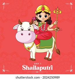 Happy Navratri festival wishes with goddess Shailaputri illustration banner design.