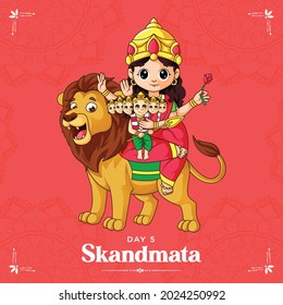 Happy Navratri festival wishes with goddess Skandmata illustration banner design.