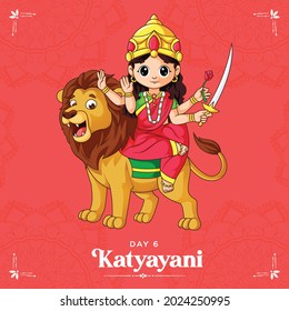 Happy Navratri festival wishes with goddess Katyayani illustration banner design.