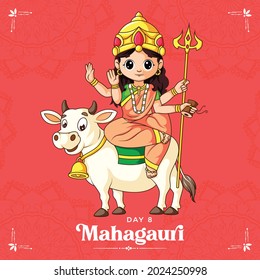 Happy Navratri festival wishes with goddess Mahagauri illustration banner design.