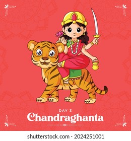 Happy Navratri festival wishes with goddess Chandraghanta illustration banner design.