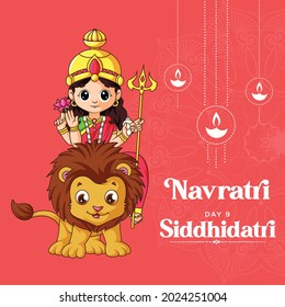 Happy Navratri festival wishes with goddess Siddhidatri illustration banner design.