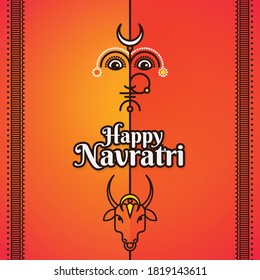 Happy Navratri Festival, Worship of Goddess Durga, Killing Demon Mahishasura. Indian HIndu Festival.