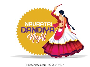 Happy Navratri,  Garba Night poster for Navratri Dussehra festival, vector illustration of women playing Dandiya dance