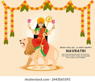 Happy Navratri goddness maa sherawali with garland decoration for navratri dussehra festival of India