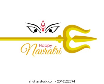 Happy Navratri greeting card with beautiful trishul and facial expression.