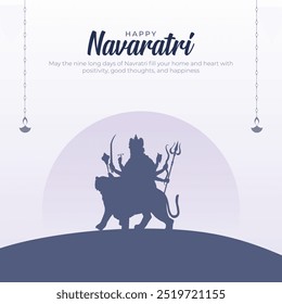 Feliz Tarjeta de felicitación Navratri y Post. Festival hindú Shubh Navaratri de fondo con texto y la diosa Durga Mata Ilustración vectorial