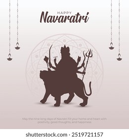 Feliz cartão de saudação e Post Navratri. Hindu Festival Shubh Navaratri Fundo com texto e Deusa Durga Mata Ilustração Vetor