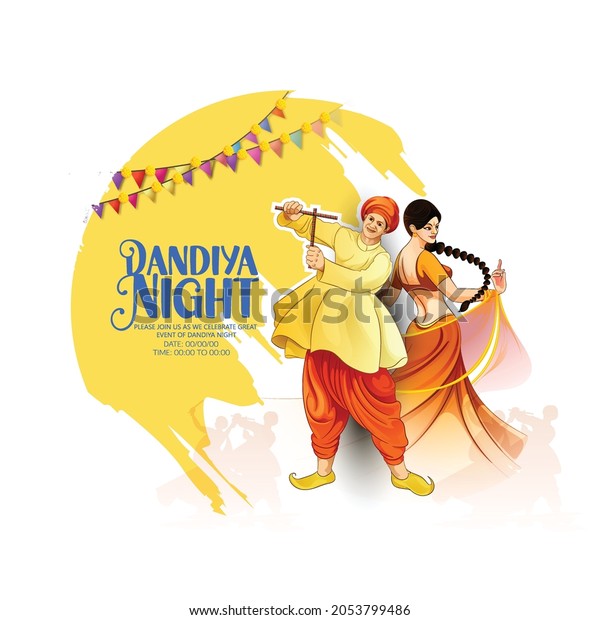 Happy Navratri Illustration Couple Playing Dandiya Stock Vector ...