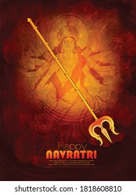 Happy Navratri illustration of Goddess Durga Maa on Brown Background