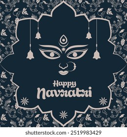 Vetor de fundo decorativo feliz da celebração do festival indiano de Navratri. Feliz Navratri Maa Durga deusa olhos Durga Festival de Ilustração Fundo abstrato. 