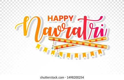 Happy Navratri. Indian festival celebration Vector typography text for banner, logo design etc on PNG background .  svg