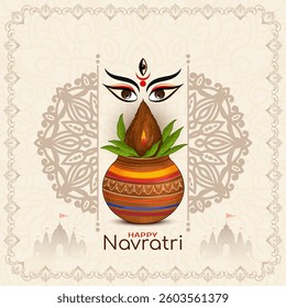 Happy Navratri Indian festival traditional background with kalash vector